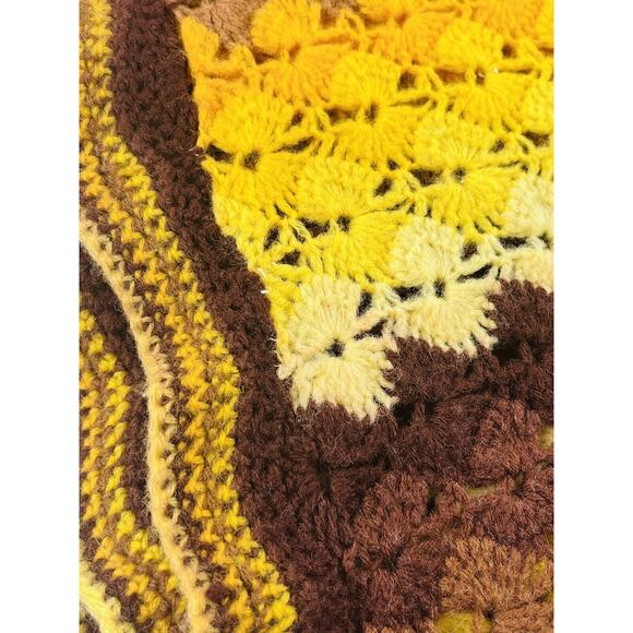 Handmade Vintage Crochet Lap AFGHAN 60s 70s orange brown blanket Star Burst Fans - Picture 5 of 6